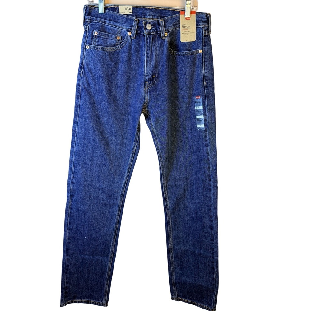 Levis 505 Regular Fit Mens Jeans 32x34 Dark Wash Straight Leg Cotton